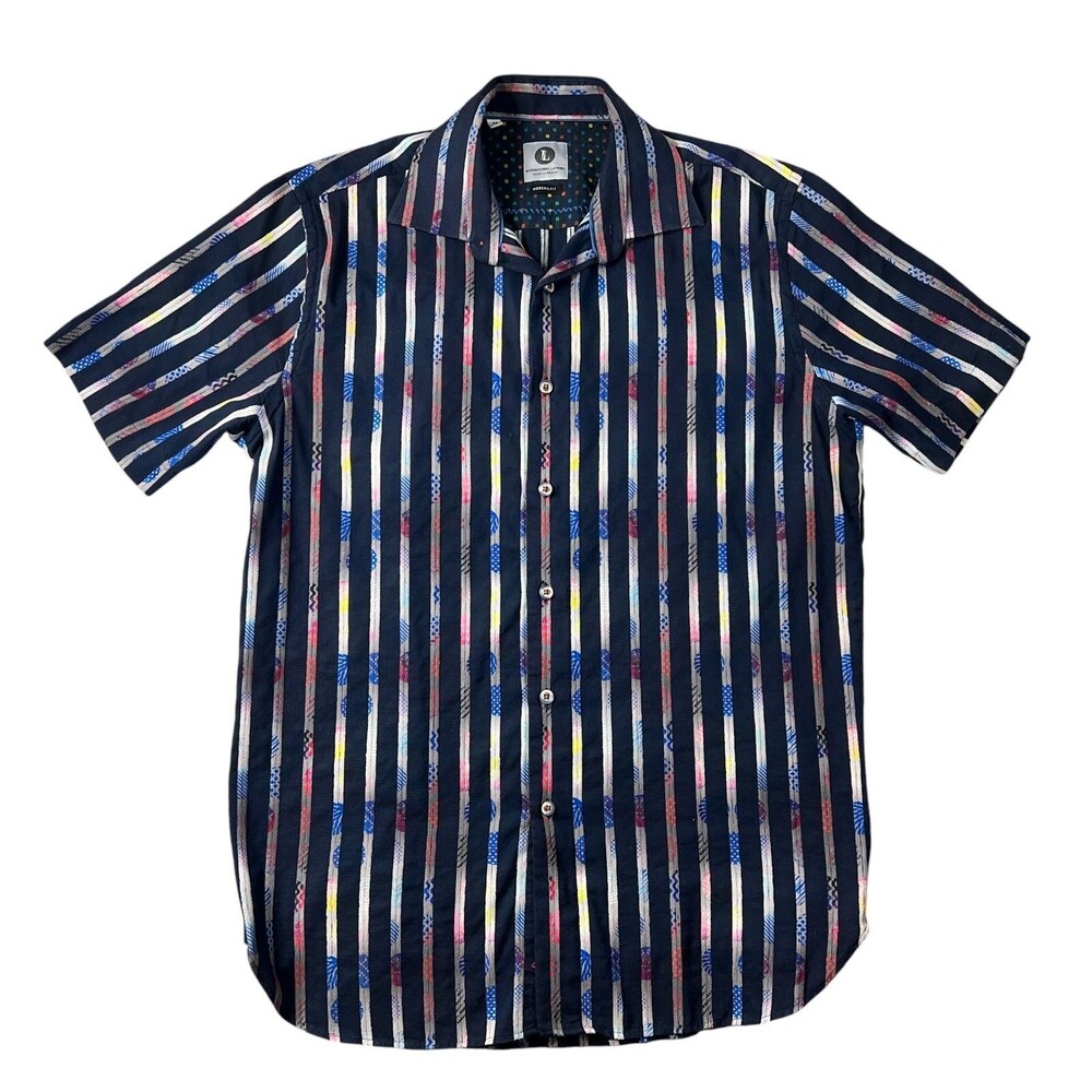 International Laundry SS Modern Fit Button Shirt  Men's M  Black Printed Stripe